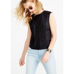 J. CREW CROPPED SHELL BLACK PLEATED LACE TOP SHIRT